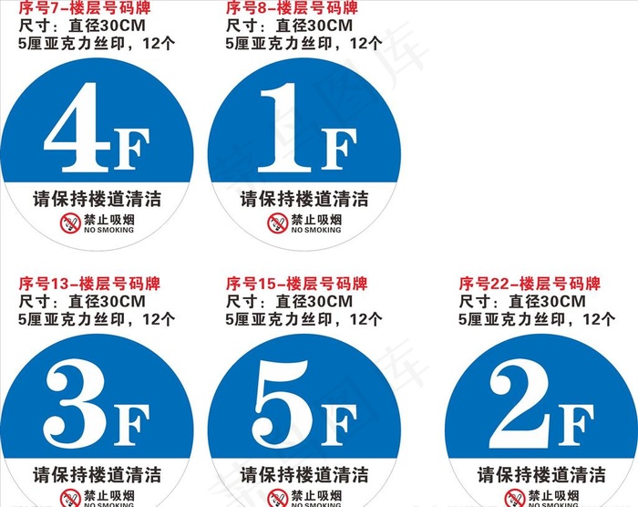 禁止吸烟 楼层牌 号码牌 楼道图片cdr矢量模版下载