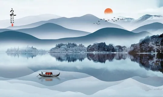 水墨山水背景墙图片