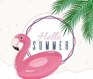 粉色火烈鸟游泳圈矢量图图片