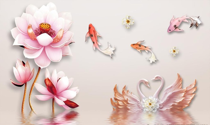 浮雕花卉天鹅背景墙装饰画图片