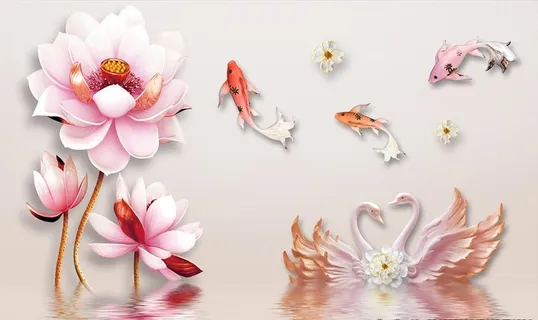 浮雕花卉天鹅背景墙装饰画图片 浮雕花卉天鹅背景墙装饰画图片