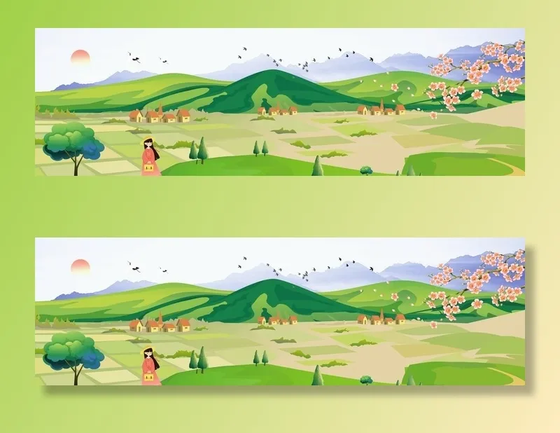 卡通田园风景插画图片(11811x3937)psd模版下载