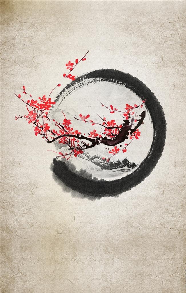 新中式圆形水墨梅花图片