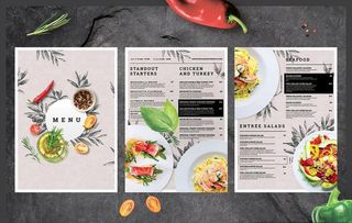 手绘树叶水彩高档西餐菜单菜谱图片