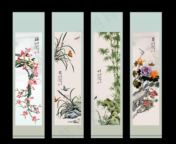梅兰竹菊图片psd模版下载
