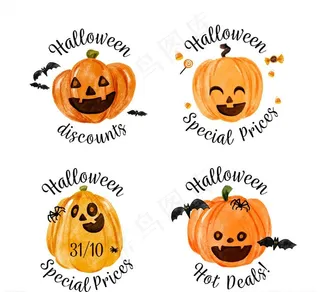 4款橙色南瓜头标签矢量素材图片