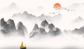 中式水墨山水背景墙图片