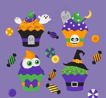 卡通万圣节纸杯蛋糕图片