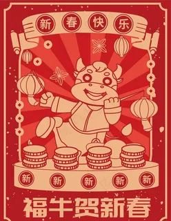 复古春节牛年海报图片 复古春节牛年海报图片