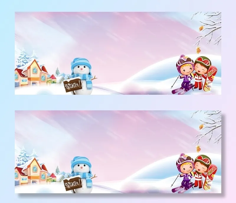 冬季滑雪卡通童趣紫色背景图片(1920x831)psd模版下载