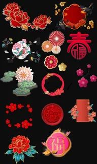 新年红色png装饰元素图片 新年红色png装饰元素图片