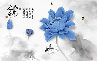 新中式水墨荷塘电视背景墙图片