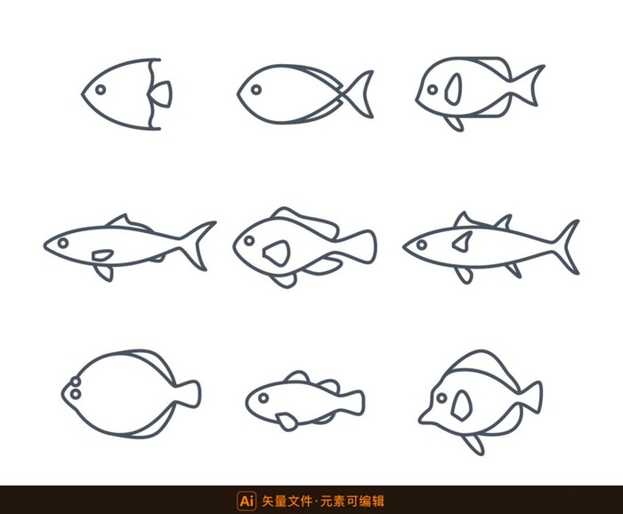 线性鱼类图标图片