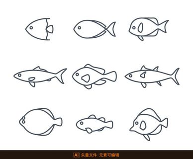 线性鱼类图标图片