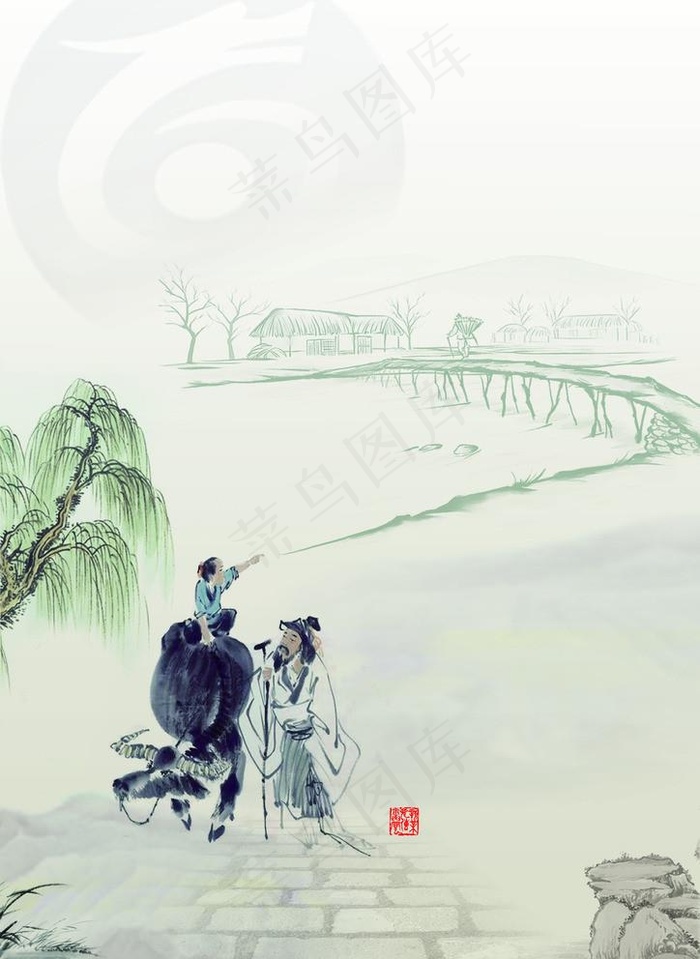 牧童遥指杏花村图片psd模版下载
