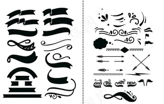 黑白矢量缎带飘带箭头图片