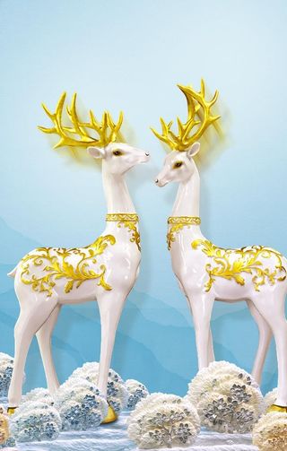 福禄双收鹿背景装饰画图片