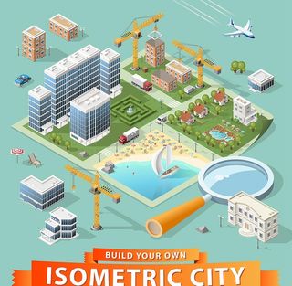 2.5D矢量建筑海城市建筑配套图片