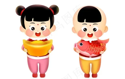 春节 福 卡通男孩 卡通女孩图片 春节 福 卡通男孩 卡通女孩图片