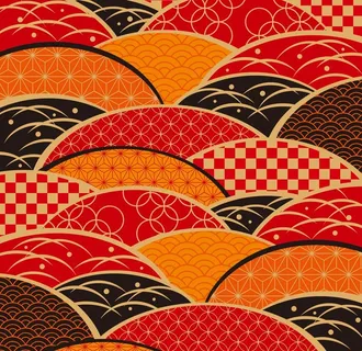 日式波纹波浪墙画海报背景素材图片