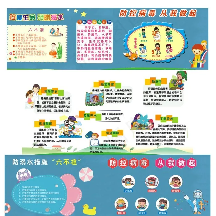 防疫 防溺  卡通 板报图片cdr矢量模版下载