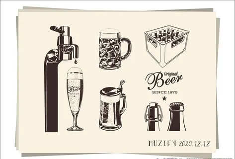 6款入啤酒图标素描画图片