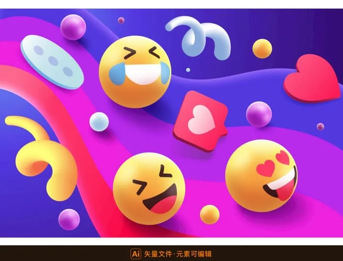 缤纷3D笑脸表情图片ai矢量模版下载