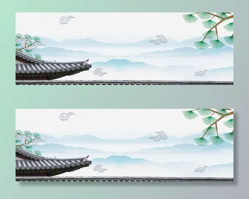 屋檐国风古风复古活动海报背景图片(2743x1000)psd模版下载