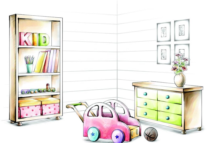 手绘 色彩 家具 地产 卡通图片