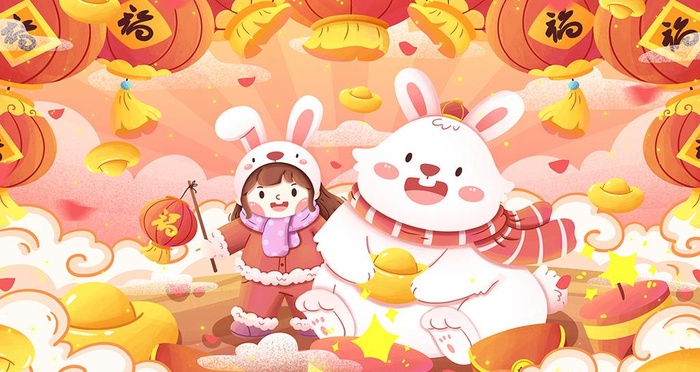 兔年插画图片(3840x2160)psd模版下载