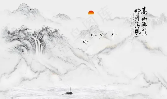 新中式山水背景墙图片