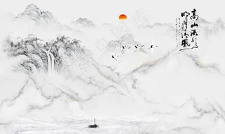 新中式山水背景墙图片