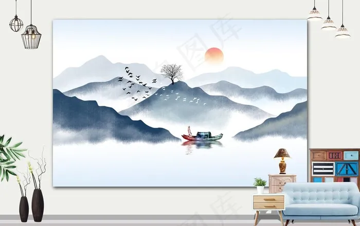 山水画 图片psd模版下载