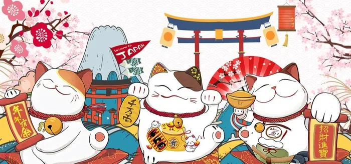 招财猫日式工装背景墙图片(3543x1772)psd模版下载
