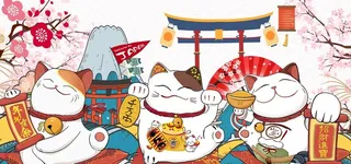 招财猫日式工装背景墙图片