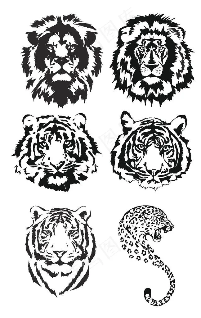 狮子老虎图标图片ai矢量模版下载