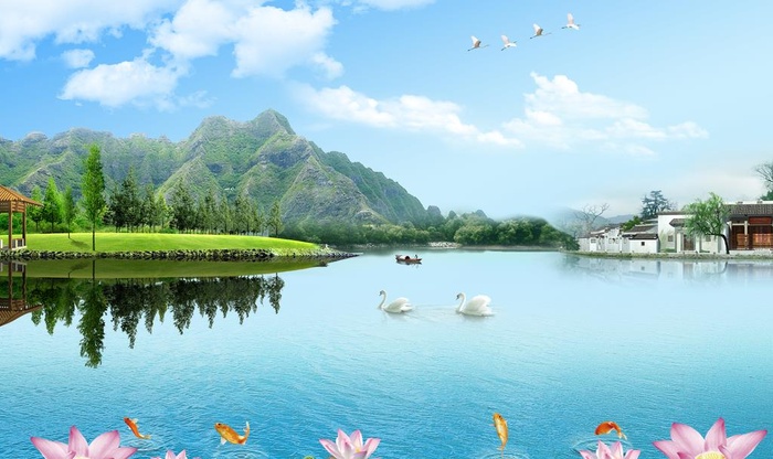 山水风景背景墙图片(9071x5669)psd模版下载