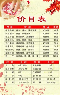 足疗价目表图片