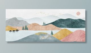 新中式莫兰迪色彩山水装饰画图片