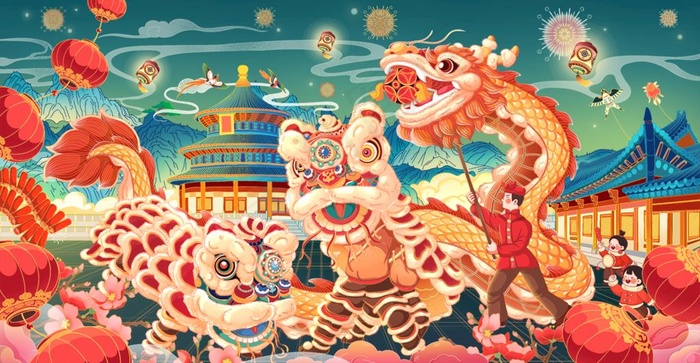 过年国潮喜庆老虎插画海报图片