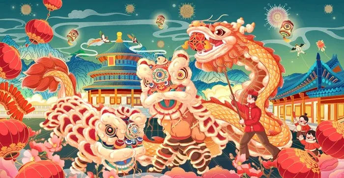 过年国潮喜庆老虎插画海报图片psd模版下载