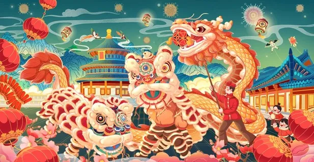 过年国潮喜庆老虎插画海报图片