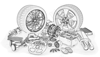 汽车零件线条线稿图片
