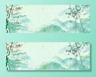 绿色山间水墨画风格背景图片
