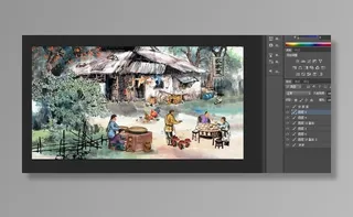 水墨画农家菜农家乐土菜馆餐厅饭图片