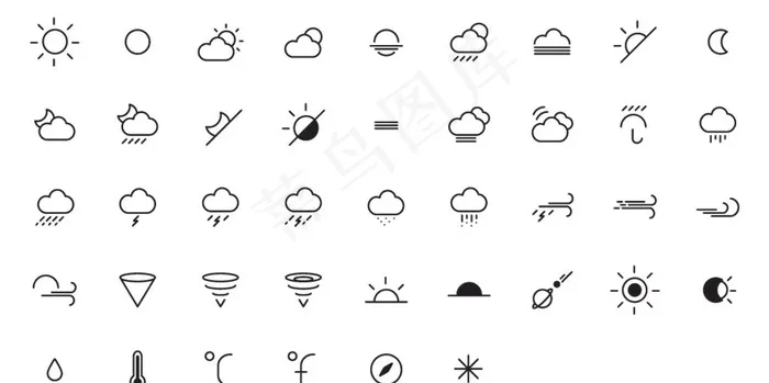 天气线条图标图片ai矢量模版下载