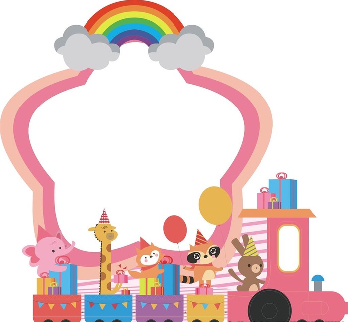 卡通拍照背景 动物小火车图片