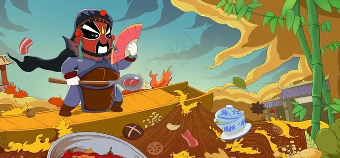 手绘火锅麻辣烫背景墙图片