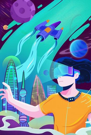 VR时代元宇宙太空科幻飞船插画图片