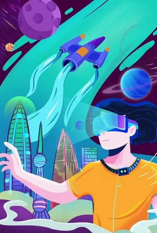 VR时代元宇宙太空科幻飞船插画图片